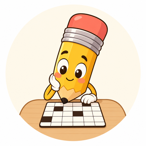 Illustrated pencil solving a crossword