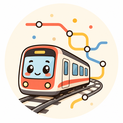 Illustrated subway train on a transit map